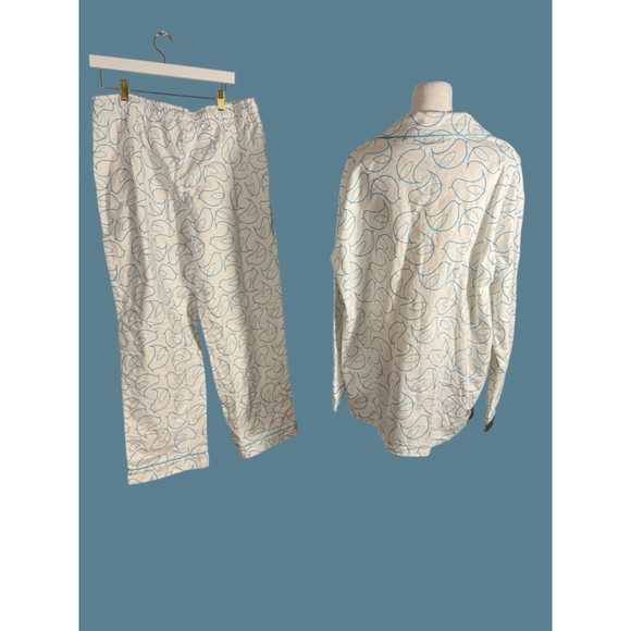 XL Noble Mount White & Blue Bird Print 100 % Cotton Pajama Pants Sleep PJ Set - Picture 7 of 9